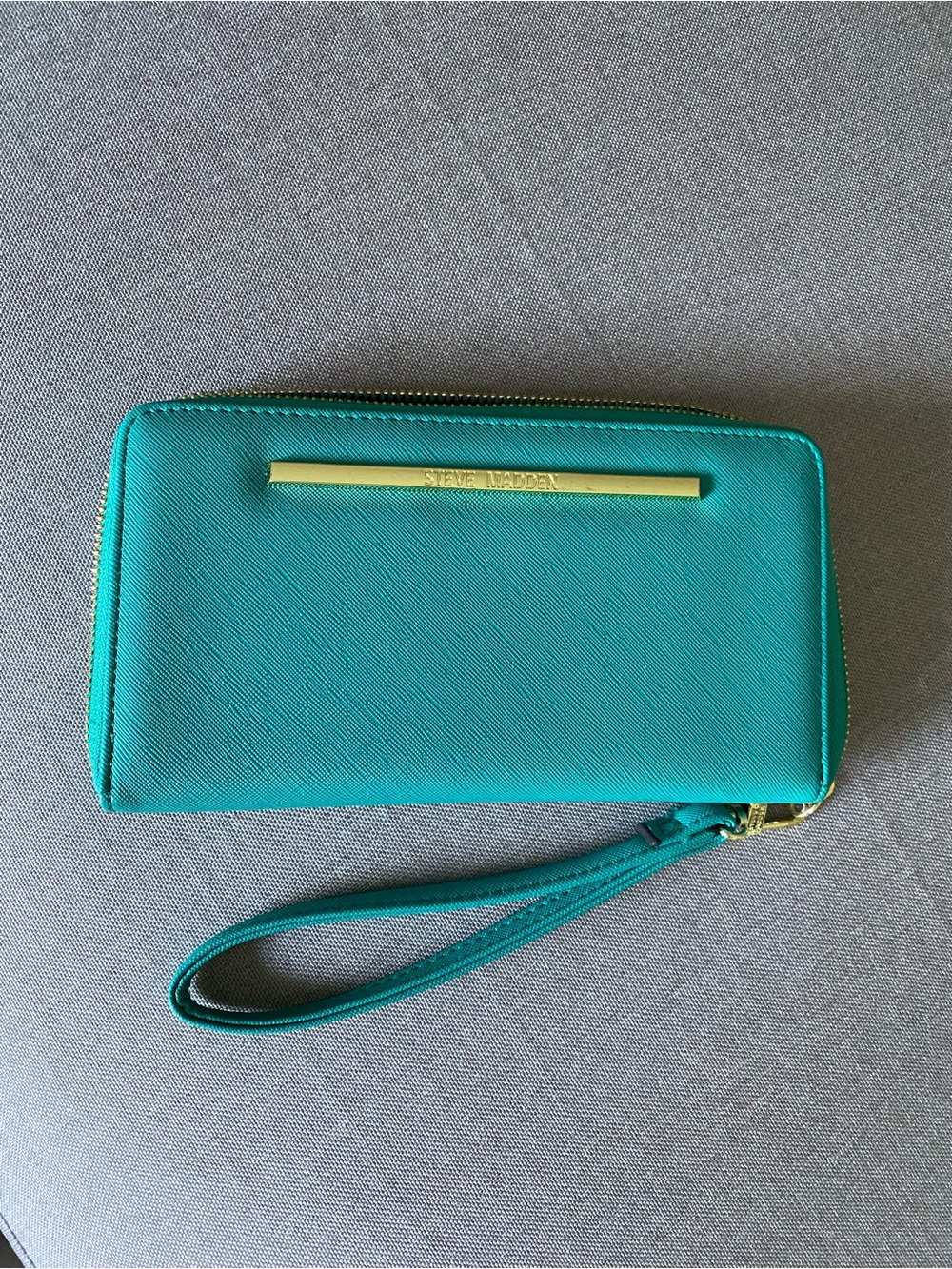 Steve Madden Teal Zip Wristlet Clutch with Gold Accent